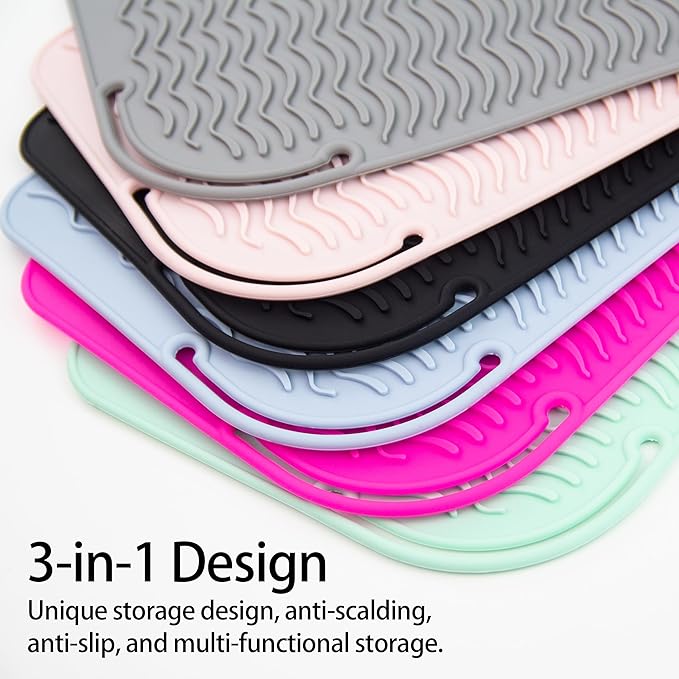 Heysam Hair Styling Tools Travel Storage Pad and Heat Resistant Mat for Curling Iron, Food Grade Silicone Trivets: Professional Heat Insulation/Anti-Slip, 450°F Protection, Size (9"x6.5")-Green