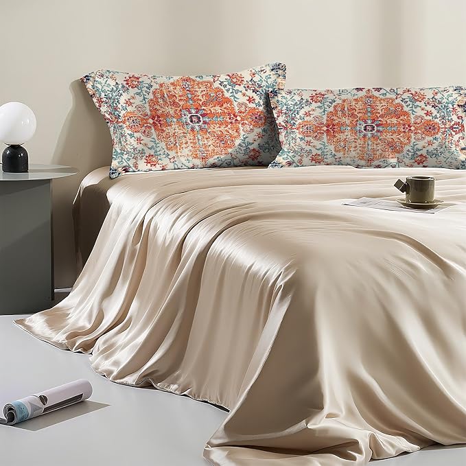 Satin Pillowcase 1 Pack-Boho Vintage Silky Pillow Cover for Hair and Skin,King Size 20x36 Inch Soft Cooling Printed Pillow Cases with Hidden Zipper,Gifts for Women Men