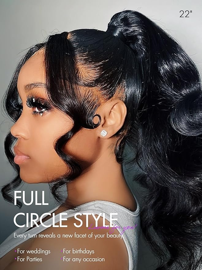 LUVME HAIR 22'' Loose Body Wave 360 Lace Frontal Wigs Human Hair Lace Glueless Human Hair Wig Pre Plucked Long Black Body Wave Wig