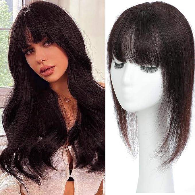 Hair Toppers for Women Real Human Hair, 360°3D Topper for Women with Thinning Crown Wispy Clip in Bangs Breathable Hand Tied Craft Big Coverage Hairpieces(Chestnut Brown（Big）, 14 Inch-3D-Wispy)