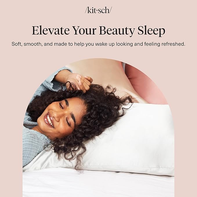 Kitsch Satin Pillowcase with Zipper for Hair & Skin, Softer Than Silk Pillow Cases Queen, Wrinkle-Free, Smooth and Cooling Satin Pillow Covers, King Size 19"x36" - Ivory, 2pcs