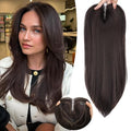 Dark Brown Synthetic Hair Toppers for Women with Thinning 3D 360° Cover Clip in Wispy Bangs Upgraded Adjustable Bandage 18 Inch Long Layered