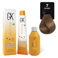 GK HAIR Global Keratin Natural 7 Blonde Hair Color Cream Tube (3.4 Fl Oz/100ml) + 20 Volume Developer (5 Fl Oz/150ml) - Professional Permanent Long Lasting Toner Dye