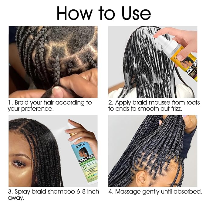 Braid Foam Control Mousse Braiding Mousse No-Water Braid Shampoo for Braids, Twist, Locs - Hair Foaming No Flake Extra Hold - Rinse-Free Dreadlock Shampoo for Build-Up, Odor, Itch & Flakes(2PCS)