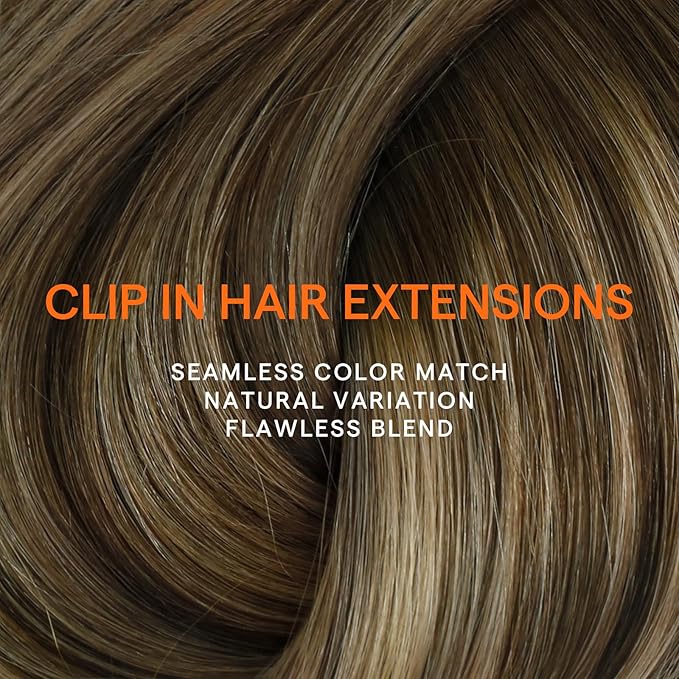 Full Shine Clip in Hair Extensions Remy Human Hair Balayage Medium Brown to Hoeny Blonde Real Hair Clip in Extensions for Wedding 7 Pcs 20 Inch 120 G