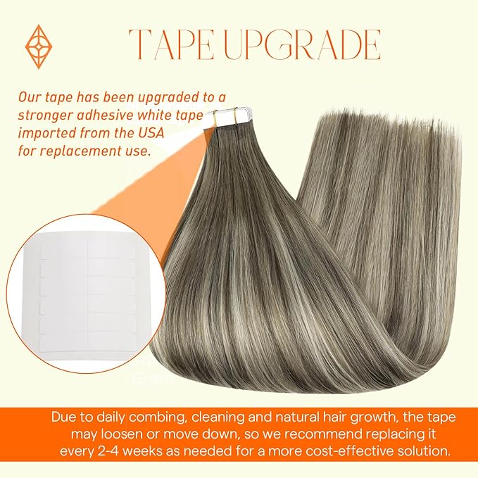 Full Shine 18 Inch Balayage Hair Extensions Tape in 7/1000/7 Brown Roots Fading to Brown and Blonde Seamless Tape in Hair Extensions Straight Hair 20 Pcs Skin Weft 50 Gram Add Volume