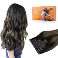 DOORES Hair Extensions Real Human Hair, Natural Black to Light Blonde, 9pcs, 14 Inch, 130g, Seamless Clip-In, Straight