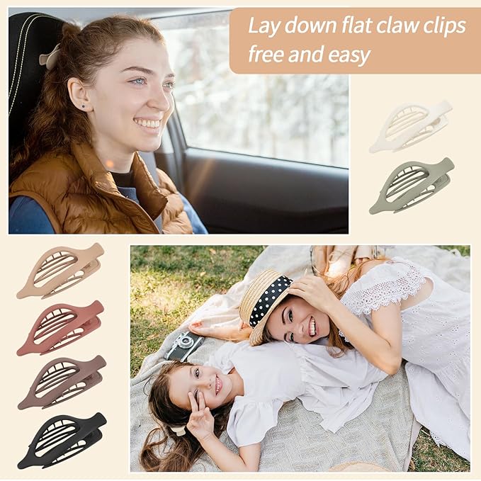 6 Packs Flat Claw Clips for Women, French Flat Hair Clip, Matte Curved Hair Claws Clip for Thin Thick Hair, Lay Down Claws Clips, Durable Strong Hold Hair Clip, Christmas Gifts (Wine Red)