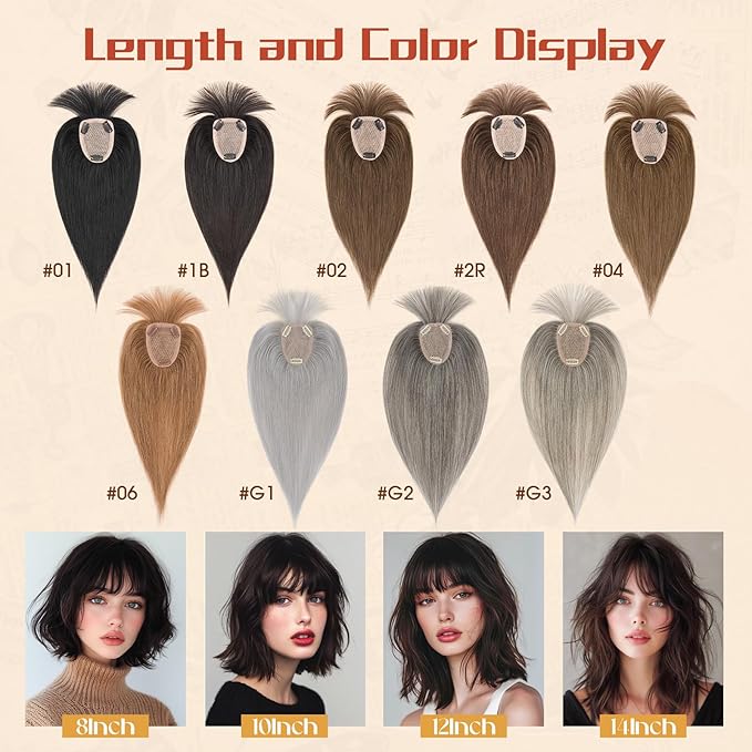 Rich Choices Human Hair Toppers for Women-100% Real Remy Hair Topper with 3D 360°Bang-Upgraded 150% Density 9 * 12CM Lace Base-Clip in Hairs topper for Thinning Hairs-10Inch #2 Dark Brown