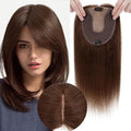 Hair Toppers for Women Real Human Hair No Bangs, 13 * 15 cm Larger Silk Base 150% Density Clip In Topper Hairpieces, Wiglet Top Pieces Add Volume -12 Inch 04 Medium Brown