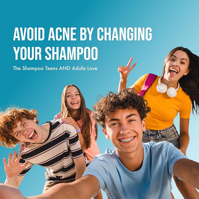 Teenology Teen Shampoo – Avoid Acne Breakouts, Non-Comedogenic, For Dry & Oily Scalps, Sulfate & Paraben Free, Natural Botanical Extracts, for Clear Skin & Healthy Hair, 16 oz – (Vanilla Almond)