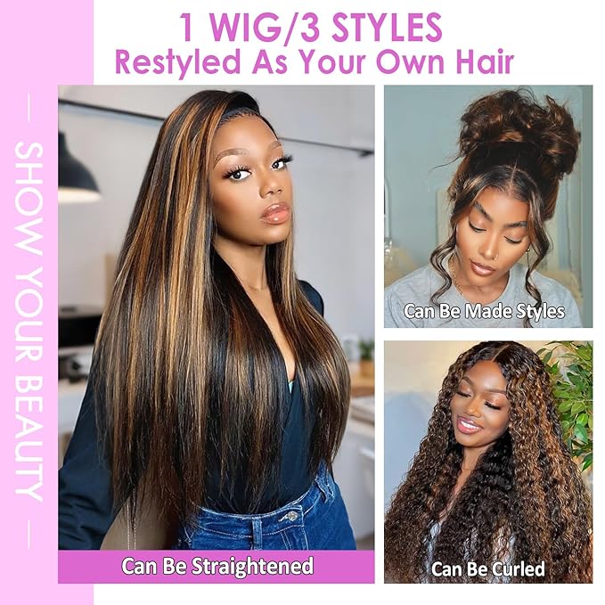 Ombre Lace Front Wig Human Hair Highlight Body Wave Lace Front Wigs Human Hair Pre Plucked 13x4 Transparent Lace Frontal Wig 200 Density Glueless 1B/30 Highlighted Wigs 20 Inch