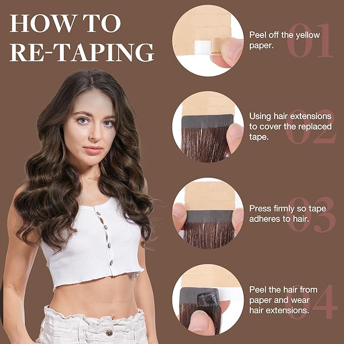 GOO GOO Tape in Hair Extensions Human Hair, 2/6/2 Balayage Dark Brown to Chestnut Brown, 14inch 50g 20pcs, Thick Ends Straight Seamless, Invisible