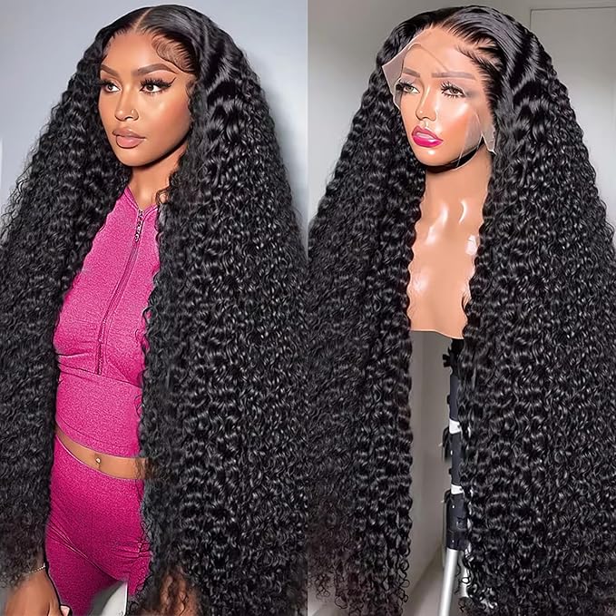 Deep Wave Lace Front Wigs Human Hair 200 Density 13x6 HD Lace Frontal Wigs Pre Plucked Curly Human Hair Wig Wet and Wavy Lace Front Wigs Glueless Wig For Women (20 Inch)