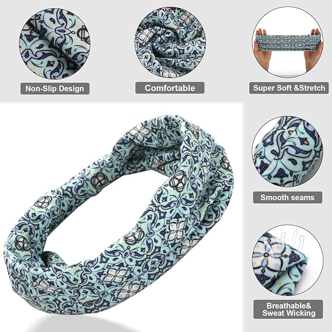 Cobahom 6 Pcs Wide Headbands for Women Non Slip Soft Fabric Hair Wrap Boho Head Bands Elastic Sport Hair Bands for Workout Yoga Running (Retro Flower)
