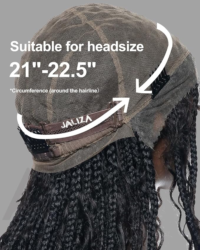 Human Hair Boho Curls Hand-Tied HD Full Lace Wig - 24" Salon-Level Small Box Synthetic Braids (100 Braids, High Density) Pre-Cut Swiss HD Lace, Pre-Plucked, Knotless, Tangle-Free - Black 1B