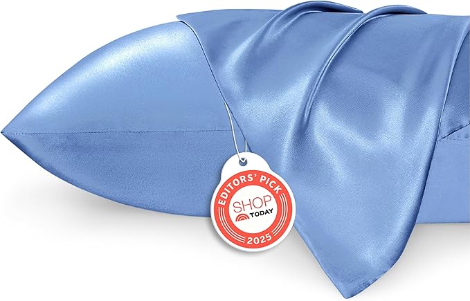 Bedsure Satin Pillowcase 2 Pack Similar to Silk Pillow Cases Standard Size, Pillow Case for Sleeping Women with Envelope Closure, Gifts for Women Men, Sky Blue, 20x26 Inches, 2pcs