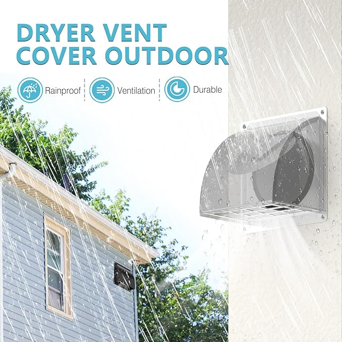 6 Inch Exhaust Vent Cover, HG Power Stainless Steel Dryer Vent Cover Outside with Removable Screen & Cushioned Non Return Flap, Air Wall Vent for House, AC, Opening Diameter: 5.7"(Silver)