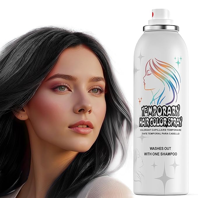 Temporary Hair Color Spray | 150ml Instant Hair Spray for Adults & Kids | Washable & Non-Sticky, Gentle Formula, Black | Halloween, Cosplay, Costume Party, Festivals