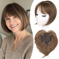 LEEONS Hair Toppers for Women with Bangs Short Bob Synthetic Pieces for Thinning Hair Side Part (Brown with Highlights)