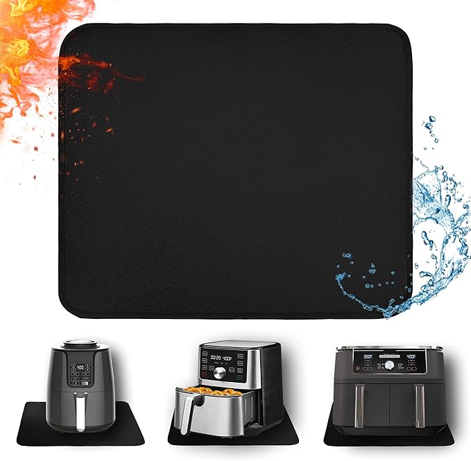 Heat Resistant Mat for Air Fryer, 21 x 24in Heat Resistant Mat for Countertop, Fireproof Silicone Countertop Protector Appliance Slider for Air Fryer, Coffee Maker, Toaster, Oven - Black