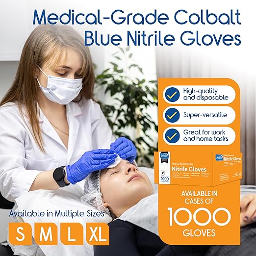 Inspire Black Nitrile Disposable Gloves | 4.5 Nitrile Safety Medical Exam Cooking Cleaning Disposable Black Gloves (Blue - Case of 1000, XL)