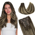GOO GOO Clip in Hair Extensions Real Human Hair, Remy Human Hair Extensions Clip ins for Women, Natural Human Hair, 14inch 130g 9Pcs, 4/26/4 Balayage Chocolate Brown to Honey Blonde