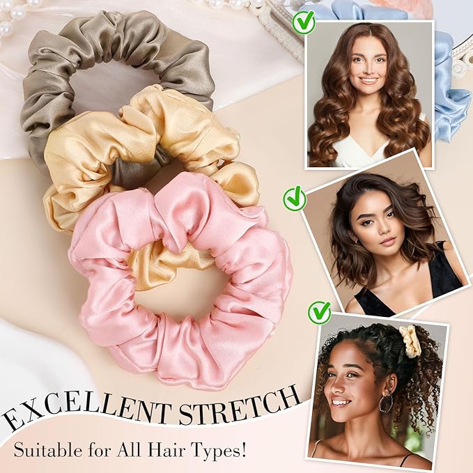 4 Pack Mulberry Silk Scrunchies, Silk Hair Ties Satin Scrunchies No Damag for Hair Sleep Valentine's Day Christmas Gifts