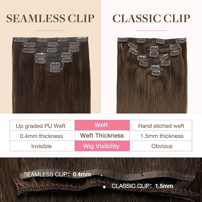 GOO GOO Clip in Hair Extensions Real Human Hair, Remy Human Hair Extensions Clip ins for Women, Natural Human Hair, 24inch 140g 7Pcs, #4A Chocolate Brown