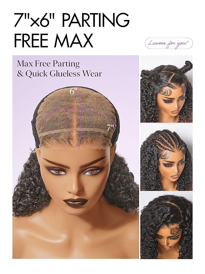 LUVME HAIR 7x6 HD Lace All-Day Comfort Wig PartingMax Lace Wigs Messy Curly Lace Front Wigs Human Hair Pre Cut Plucked Lace Frontal Glueless 16 Inches Natural Black Color