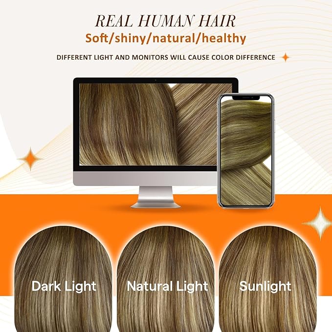 Full Shine Real Hair Extensions Clip in Human Hair Brown Balayage Seamless Clip in Hair Extensions Brown Ombre Platinum Blonde and Light Brown Remy Hair 18 Inch 8 PCS 120 G