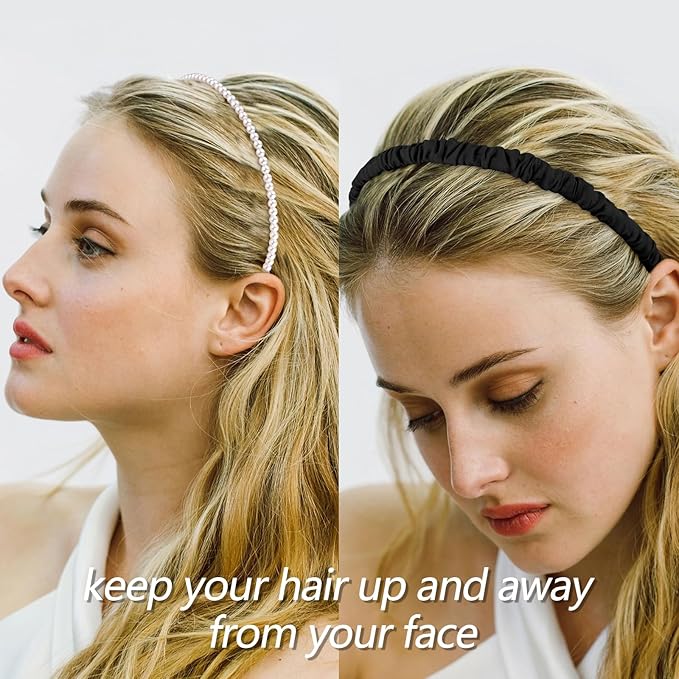 VELSCRUN Headbands for Women 7 Pcs Different Black Fashion Knotted Solid Head Bands Pearl Headband Non Slip Hair Band for Womens Gilrs Thin Thick Short Hair Face Wash Hair Accessories