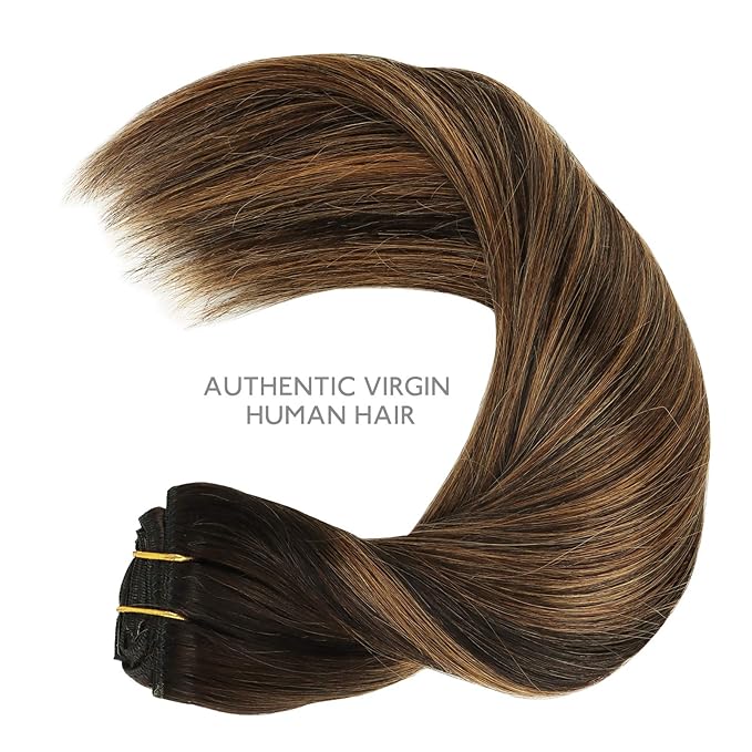 WENNALIFE Clip in Hair Extensions, 150g 20 Inch 9pcs Balayage Natural Black to Chestnut Brown Remy Hair Thicker Double Weft Extensiones De Cabello Humano Con Clip Ins Straight Full Volume