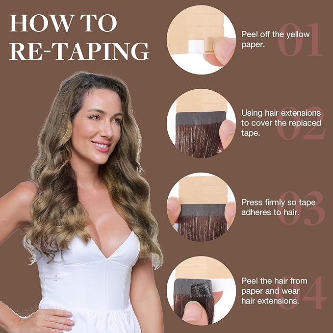 GOO GOO Tape in Hair Extensions Human Hair, 2/6/18 Balayage Brown to Dirty Blonde, 22inch 100g 40pcs, Skin Weft Seamless Invisible, Silky Straight with Thick Ends, Remy Human Hair