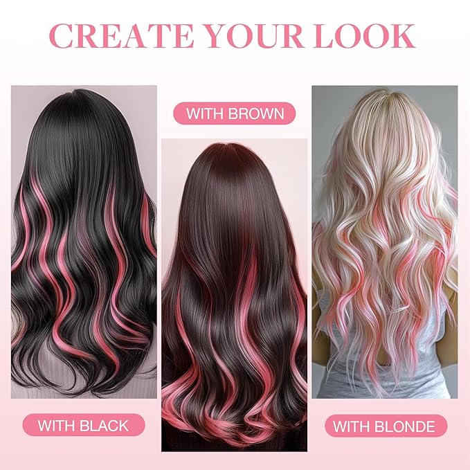 GOO GOO Tape in Hair Extensions Human Hair, Light Pink, 18inch 25g 10pcs, Colored Tape ins Human Hair Extensions, Silky&Soft Invisible Tape Ins, Hair Highlighted for Party
