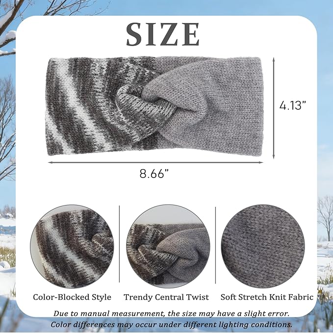 3Pcs Knitted Headbands for Women Twist Knit Winter Headband Thick Wide Ear Warmers Hair Accessories for Cold Weather