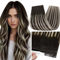 Full Shine Dark Brown Hair Extensions Tape in Weft Hair Extensions Human Hair Color Balayage 2/60/2 Invisible Double Weft Extensions Tape ins 20Inch Real Human Hair Cuticles Aligned 50G One Piece