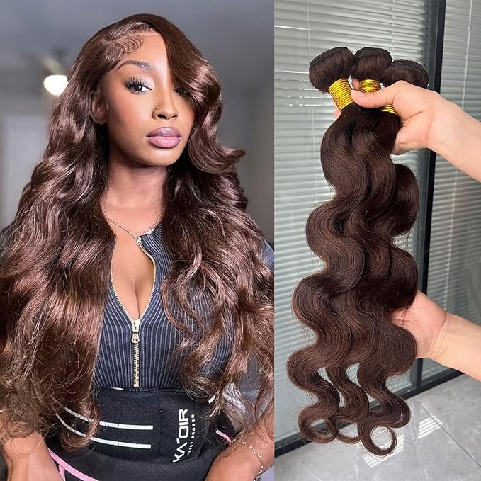 4# Body Wave Bundles Human Hair Chocolate Brown Color Body Wave Bundle 100% Real Human Hair And True To Length 10 12 14 Inch 3 Pcs/Pack