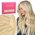 WENNALIFE Invisi Edge Tape in Hair Extensions Human Hair, 20 Inch 30g 10pcs Light Blonde Highlighted Golden Blonde Invisible Luxury Remy Hair Extensions Natural Seamless Injected Straight Extensiones
