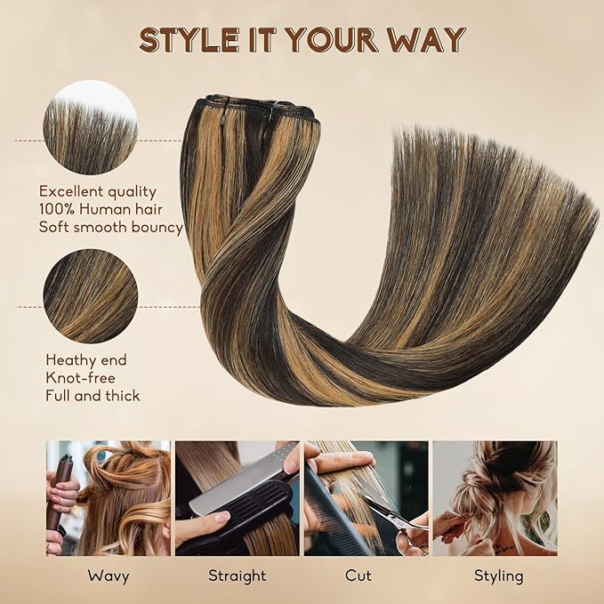 Clip in Hair Extensions Real Human Hair 22inch 8pcs 110g Seamless Balayage Dark Brown Hair Extensions Clip Ins Double Weft Dark Brown Highlight Chestnut Brown Invisible Straight Remy Human Hair