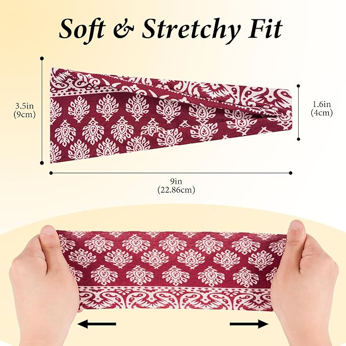 Boho Headbands for Women 6 Pack Non-Slip Fashion Elastic Hair Bands, Boho Head Bands Stretchy Soft Cloth Sweat Band, Workout Athletic Headbands for Yoga Running Gym Sports