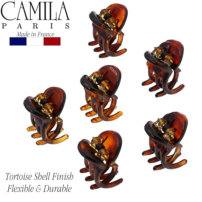 Camila Paris CP2374 French Hair Clip for Women, Set of 6 Extra Small Tortoise Shell Girls Hair Claw Clip Fashion Styling Hair Accessories for Women, Ladies Strong Hold Grip Clamp, Made in France
