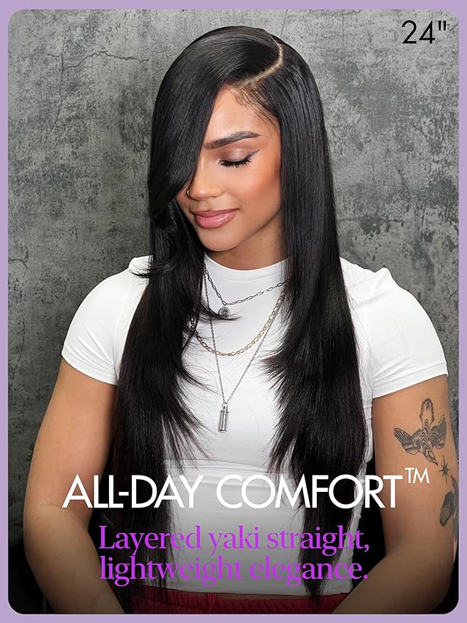 LUVME HAIR 7x6 All-Day Comfor Wig PartingMax Lace Wigs 200% Density Yaki Straight Lace Front Wigs Human Hair Pre Cut Plucked Lace Frontal Glueless Natural Black Color