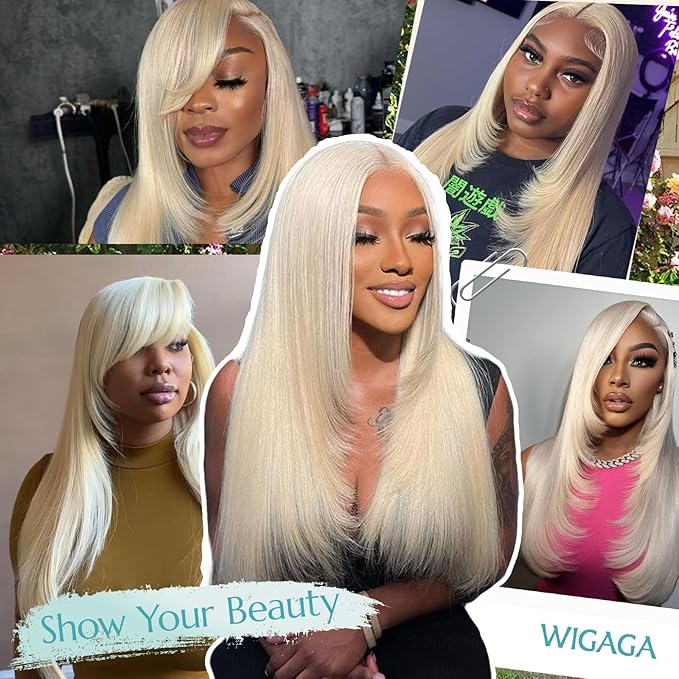 Blonde 13x4 Synthetic Lace Front Wig Layered Hairstyle Pre Plucked Straight Long Glueless Wigs for Black Women 26 Inch