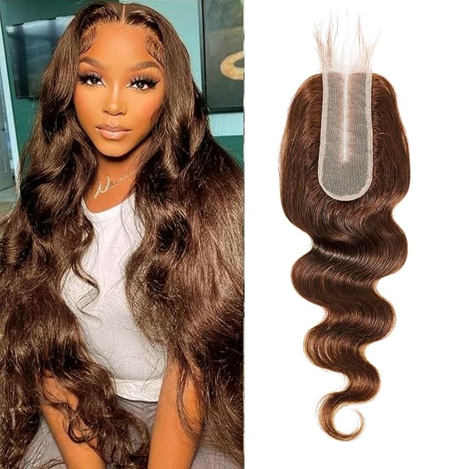 4# Chocolate Brown Color Body Wave 2x6 HD Lace Closure Human Hair Transparent Lace Closure 2x6 Long Middle Part 100% Raw Virgin Human Hair 12 Inch 150% Density