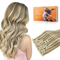 DOORES Seamless Clip in Hair Extensions, Light Brown Highlighted Medium Blonde 7pcs 120g 24 Inch, Human Hair Extensions Natural Remy Hair Extensions Straight Hair Invisi Edge Hair Extensions