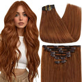 Full Shine Copper Clip in Hair Extensions Human Hair 16 Inch Copper Red Hair Extensions Clip ins for Quince 7 Pcs 120 G