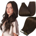 Full Shine Tape in Hair Extensions Human Hair Darkest Brown 24 Inch Seamless Tape in Extensions Brazilian Remy Hair Skin Weft Hair 20 Pieces 50 Grams Color 2 Glue Human Hair Extensions for Wedding