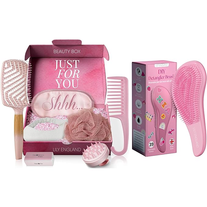 Spa Beauty and Hair Care Bundle with 7-Piece Self-Care Kit and DIY Detangling Brush – All-in-One Set for Relaxation and Tangle-Free Styling at Home