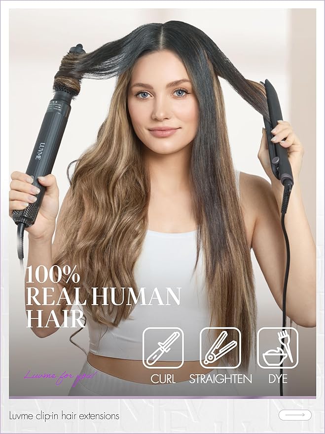 LUVME Clip in Hair Extensions, Straight Seamless 24 Inch 70g 4Pcs Chestnut Brown, 100% Real Remy Human Hair, Soft Natural Full Max Invisible Comfortable Hair Extensions for Women